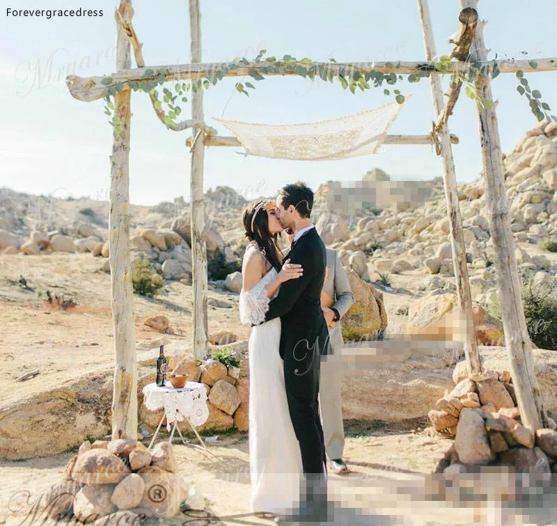 Bohemian 2017 Beach Wedding Dresses For Pregnant Women Lace Chiffon Bohemian Wedding Dress Empire Waist A Line Wedding Bridal Gowns Cheap  135 (7)