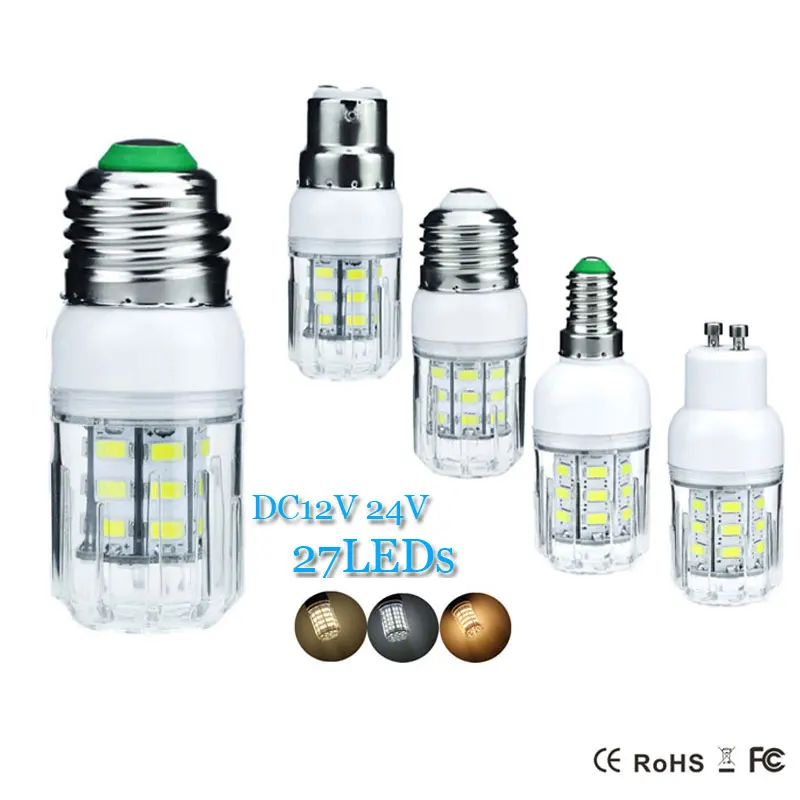 

Super Bright B22 E27 E14 G9 GU10 LED Corn Bulb 5730SMD 27LEDs 7W LED Light DC 12V 24V Cool/Neutral/Warm White LED Lamp for Room