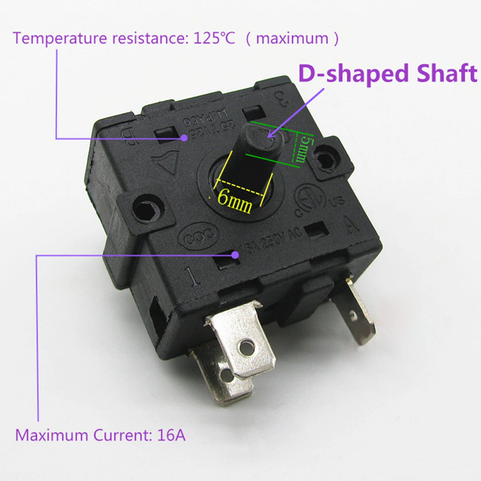 Heating Selection Switch Heating Rotary Selection Switch Circulating Gear 3Pin 5Pin 4Gear AC 250V 16A