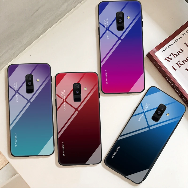 Градиент закаленное Стекло чехол для Samsung Galaxy S8 S9 Plus Note 8 9 A7 2017 A750 J4 J6 prime A8 A9 2018 A520 A720