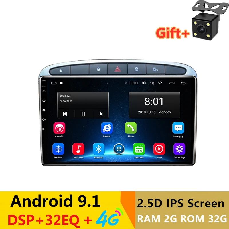 

9" 2.5D IPS Android 8.1 Car DVD Multimedia Player GPS for Peugeot 308 408 308SW 2007-09-2010-2014 audio radio stereo navigation