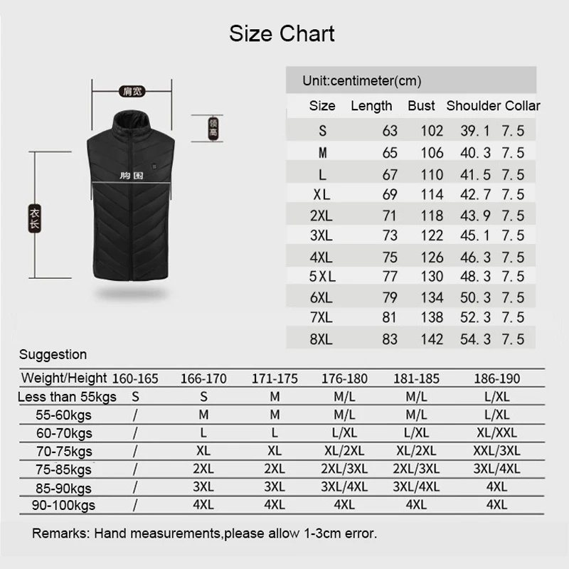 Description Picture 2 of itemIntelligence Heating Vest Jackets Electric Recharging Warm Clothes Hiking Hunting Fishing Wear Men Women's Winter Waistcoat 8XL