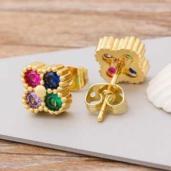 

New Arrival Top Quality Copper Zircon Colorful Stud Earrings for Women Girls Fine Party Wedding Boho Jewelry Gifts