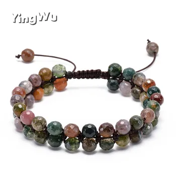 

Yingwu Faceted India Onyx Double Row Beaded Bracelet Adjustable Double Layer Handwoven Braided Natural Stone Bracelet For Gift