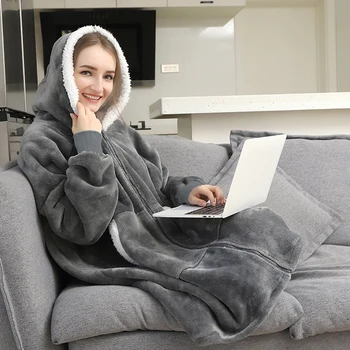 

Fleece Blanket With Sleeves Fluffy Blankets Winter Hoodie Sweatshirts Oversized Blanket Warm Soft Robe Sherpa Coats cobertor