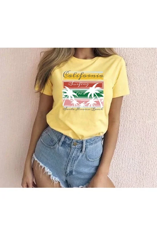 

HAHAYULE-JBH 2019 New Summer Women California Westcoast Surfing Tee Shirt Surfer Surf Day Ocean Wave Graphic Tee Casual