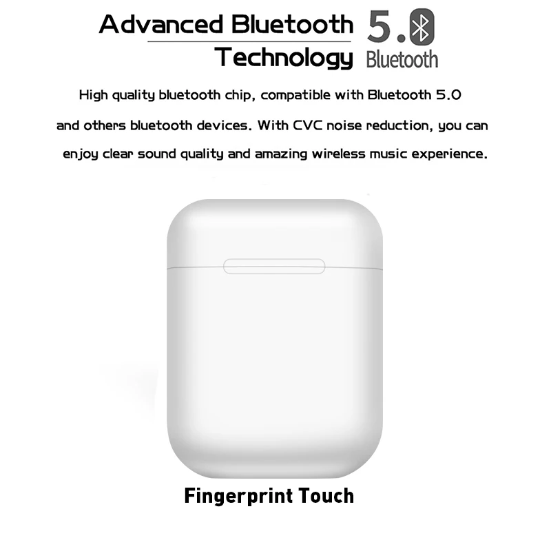 Беспроводной Bluetooth гарнитура i12 наушники-вкладыши TWS Bluetooth 5,0 спортивные наушники Портативный сенсорные наушники для всех мобильных телефонов