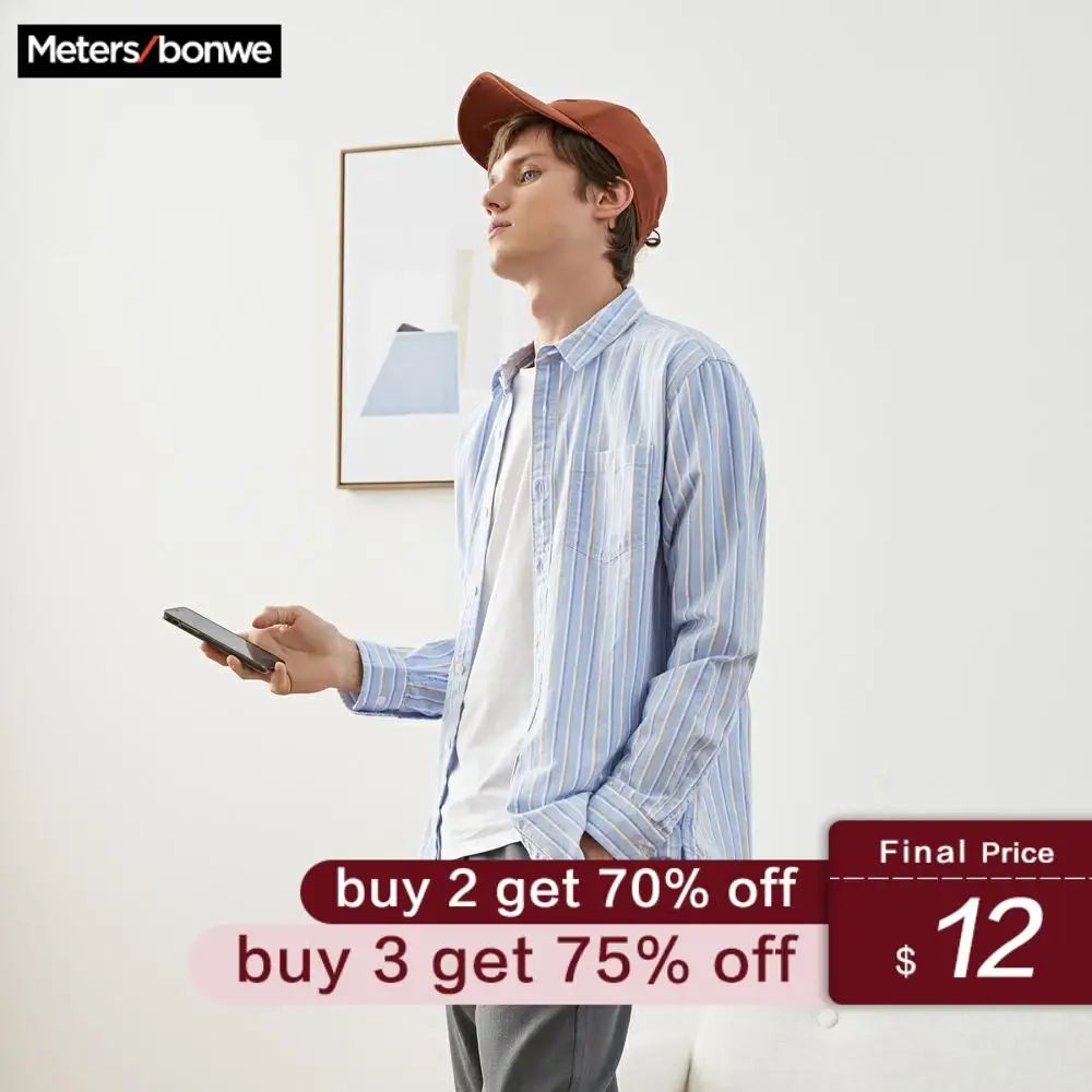 

Metersbonwe Brand Men Smart Casual Striped Shirts 2019 Spring Autumn Male Slim Long Sleeve shirts regular Cotton Male Basic tops