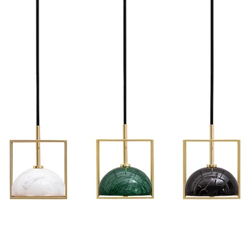 

New Arrival Nordic Simple Full Copper Pendant Light Creative Personality restaurant Bedroom Bedside Bar Marble LED Hanging Lamp