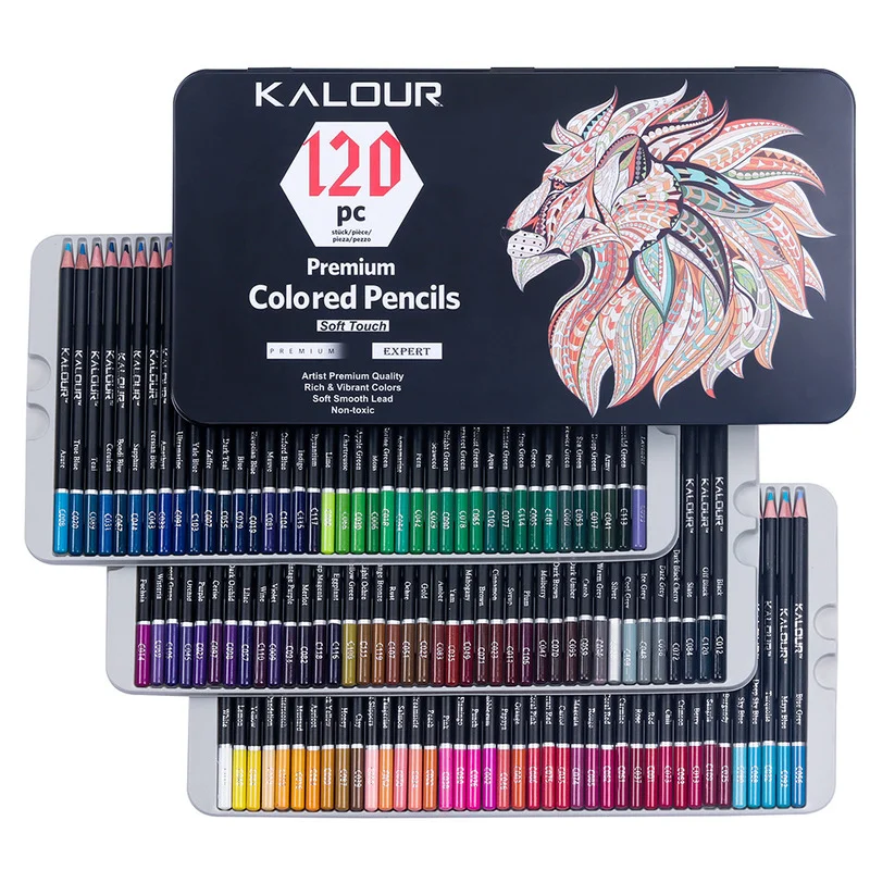 KALOUR 120 Colors Professional Color Pencil Set Iron Box Colored Colour Drawing Pencil Lapices De Colores School Artist Supplies acrylic paint brush set 5 packs 50 pieces nylon hair brushes for all purpose oil watercolor painting artist professional kits