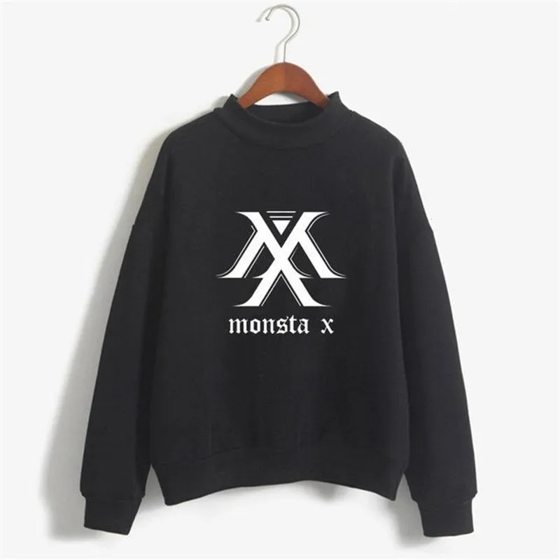 Kpop Monsta X; хлопковая толстовка с капюшоном и высоким воротником; свитшоты с принтом; пуловер с круглым вырезом; Верхняя одежда с длинными рукавами