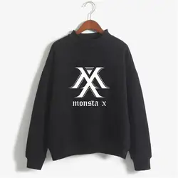 Kpop Monsta X; хлопковая толстовка с капюшоном и высоким воротником; свитшоты с принтом; пуловер с круглым вырезом; Верхняя одежда с длинными