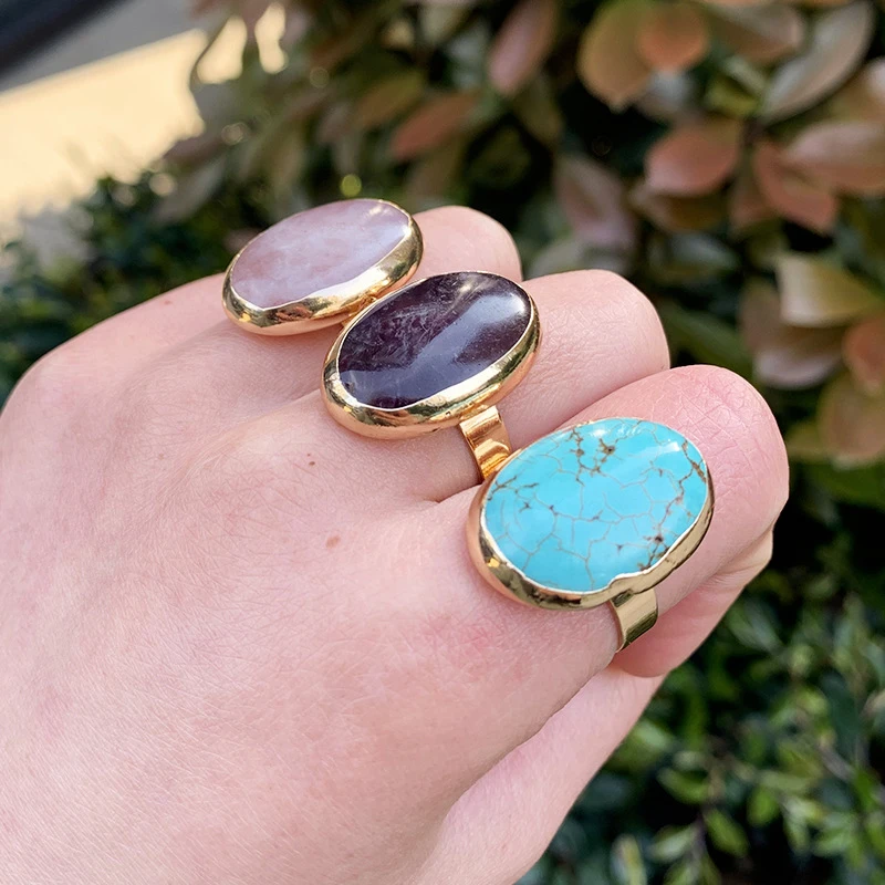 Anillo de piedra ovalada Vintage para mujer, anillos grandes de gota de agua de Natural para mujer, anillo abierto para joyería de boda para fiesta, regalo ajustable|Anillos| - AliExpress