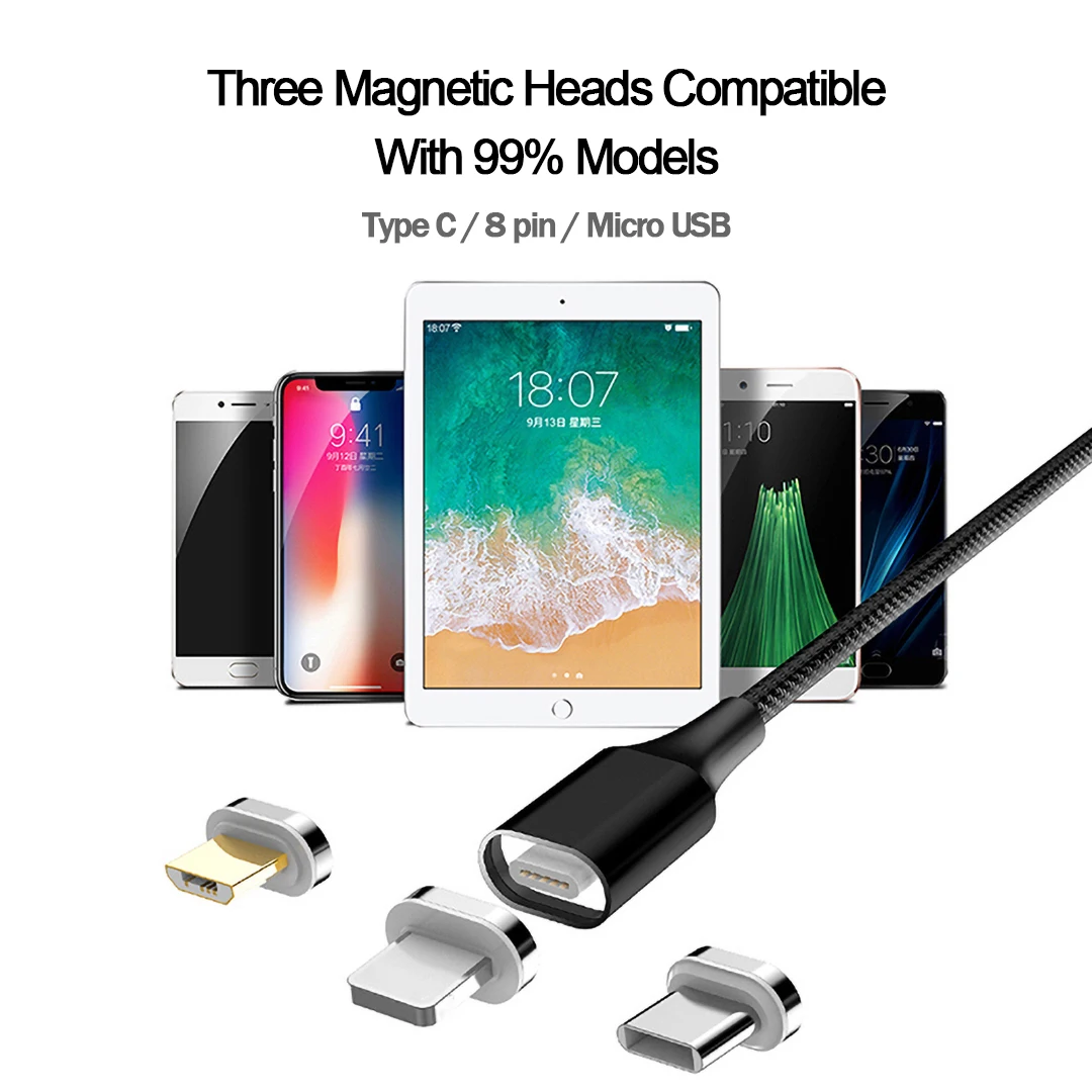 Магнитный зарядный кабель Micro usb type C, светодиодный, для iPhone, huawei, samsung, Android, мобильного телефона, 3 А, магнитный шнур для быстрой зарядки