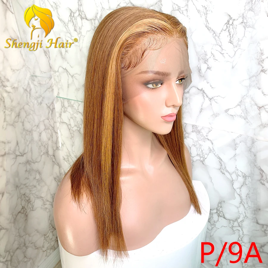 9A 13x6 блонд парик на кружеве с моментами#27 Shengji remy волосы бразильские Прямые кружевные передние человеческие волосы парики с детскими волосами