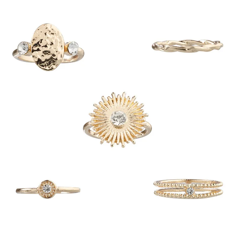 LETAPI простые женские кольца подсолнухи кристалл узор костяшки набор золотых