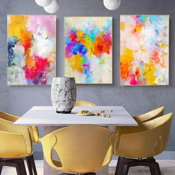 

Modern Abstract Rainbow Color Splash Oil Painting on Canvas Wall Pictures for Living Room Posters and Prints Decoration Unframe