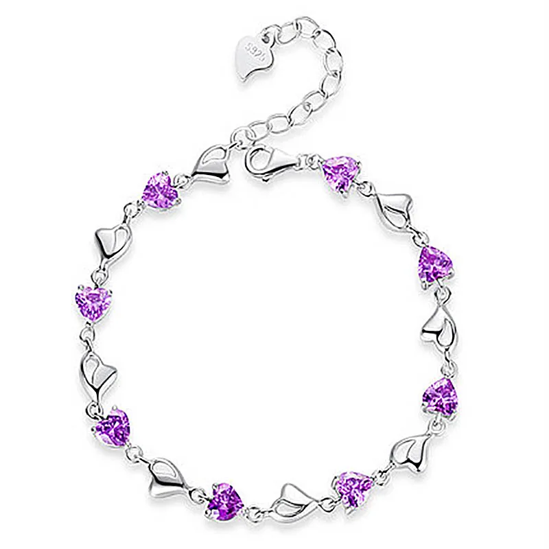 Браслеты Bague Ringen для женщин, искусственный аквамарин, Стерлинговое Серебро 925 пробы, браслеты с подвесками, вечерние подарки на годовщину, модное ювелирное изделие - Цвет камня: purple