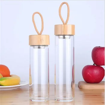 

High borosilicate transparent coffee cup glass bamboo lifting rope wine glass female portable car tea bottle single layer bt22