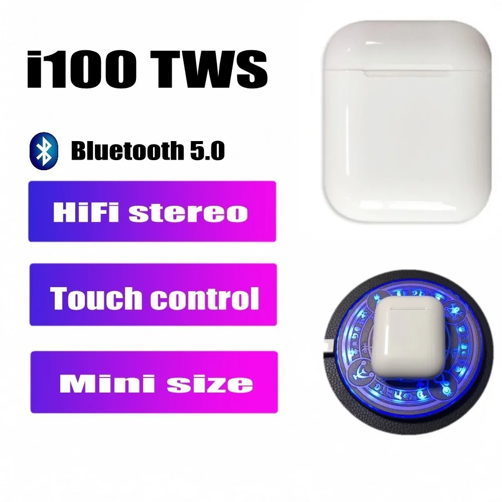 

i100 tws bluetooth 5.0 earphone Wireless headsets touch control Support wireless charging pk i20 i30 i60 i80 tws for IOS/Android