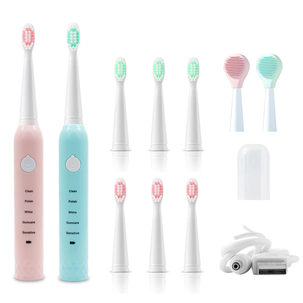 

5 Mode Adult Sonic Electric Toothbrush USB Rechargeable 32000time/min IPX7 Waterproof Dental Teeth Brush Replacement Heads Set