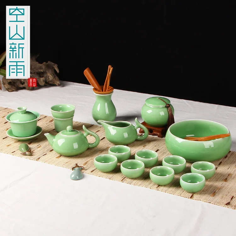 

Empty Mountain Xinyu Longquan Celadon 22 Head Alice Pot Tureen Kung Fu Tea Set Ceramic Tea Set Customizable