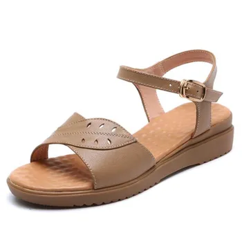 

Summer Hot 2020 New Cowhide Comfort Leather Sandals Soft Bottom Casual Wedge Sandals Light Concise Women Sandals Fashion Sandals