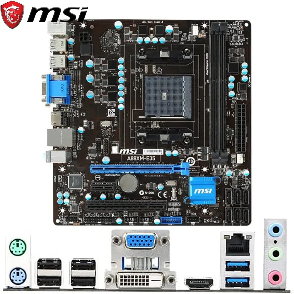 

MSI A88XM-E35 Socket FM2 / FM2 + USB 3.0 SATA3.0 VGA DVI HDMI DDR3 32GB Micro-ATX Desktop PC motherboard Used