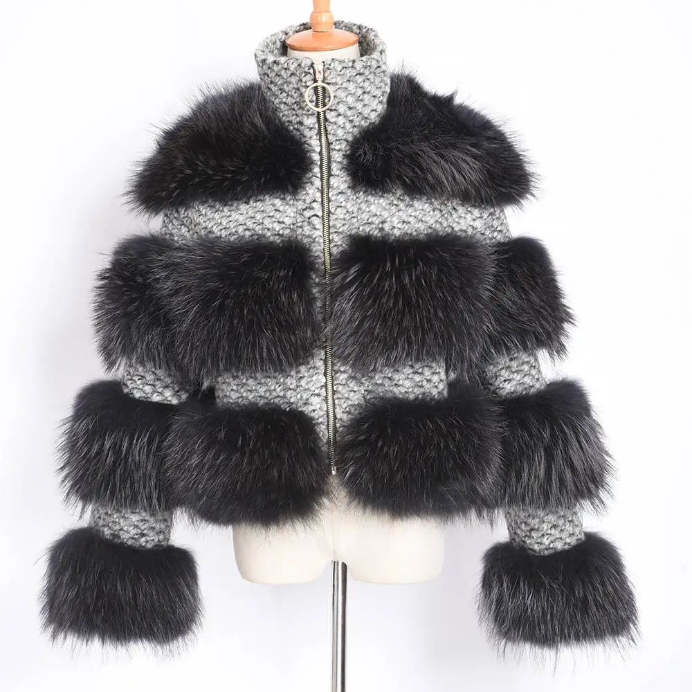 Новое Женское пальто из натурального меха енота зимняя модная Толстая теплая меховая куртка подлинный натуральных мех высокое качество S7458A - Цвет: Black Raccoon