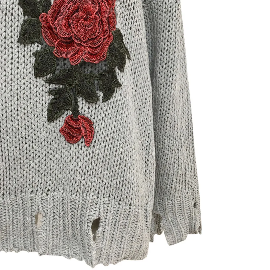 Womail sweater winter tops for women Floral Print Long Sleeve O-Neck Embroidered  sweater women women winter tops 816#2