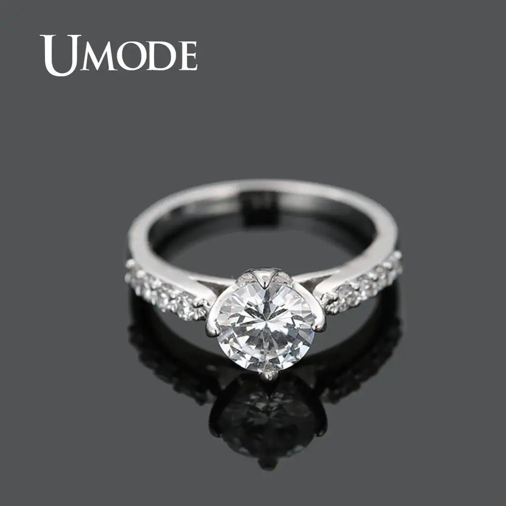 UMODE, простые обручальные кольца, Аутентичные, Круглые, циркониевые, Кристальные, кольца на палец для женщин, девушек, свадебные, оригинальные ювелирные изделия, подарки UR0597