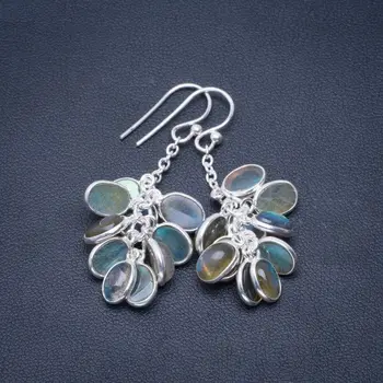 

Natural Blue Fire Labradorite Handmade Unique 925 Sterling Silver Earrings 1.75" B2498