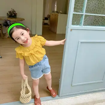 

2020 new girls ruffles shirt cotton summer short sleeve fashion girls blouse 1-6 years HV153