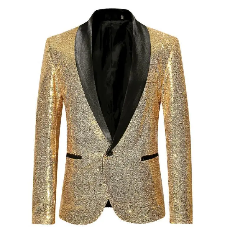 

Mens Fashion Multi-color Shiny Powder Sequin Suit Top Slim Fit Blazer Stage Performance Singer Suit Jacket Casual Club Suit