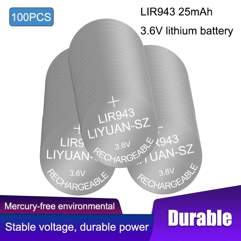 100pcs 3 6v Lir943 Lir940 25mah Rechargeable Li Ion Battery For Tws Wireless Bluetooth Headset Button Battery 500 Cycle Button Cell Batteries Aliexpress