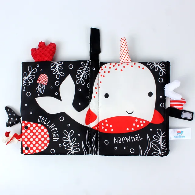 Baby Book Cloth Cartoon 3D Tail Black and White Red Animal Washable Infant Early Learning Cognition Toys Sound Paper 0-24 Months 2