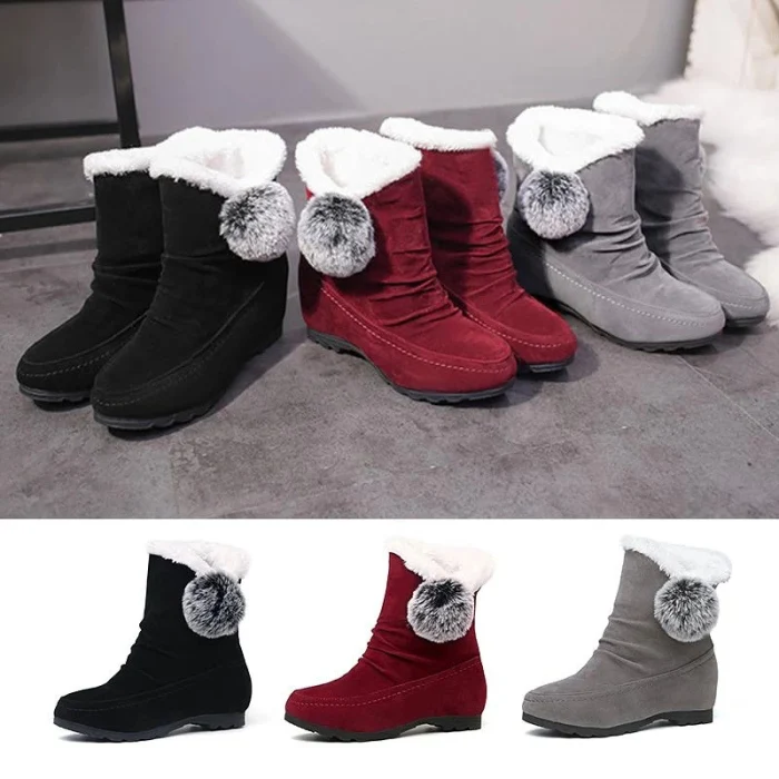 Лидер продаж; женские зимние ботинки; замшевые ботинки с помпонами и круглым носком; теплые слипоны на танкетке; хлопковая обувь;-B5