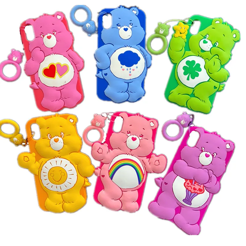 

Cute 3D sun Care rainbow bear doll ring buckle silicone soft cover for iphone 11 MAX XS XR 6 7 8 plus X phone cases for Samsung