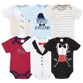 

Honeyzone 6pcs/lot Babys Bodysuits Set Infant Bebe Boy Girl Summer Short Sleeve Colorful Printing Clothes for 0-12 Month