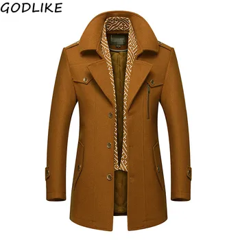 

Men Winter Wool Long Coat Men's Fashion Turn-down Collar Warm Thick Wool Blends Woolen Pea Jackets Male Trench Coat Overcoat