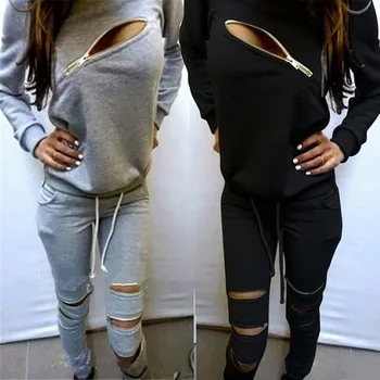 

Spring/summer new sexy zipper long-sleeve casual sweater suit with velvet, long-sleeve casual suit with velvet, sexy zipper clot