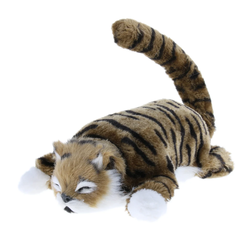 Electric Rolling Wagging Tail Cat Plush Stuffed Animal Pet Model Toy Home Decor