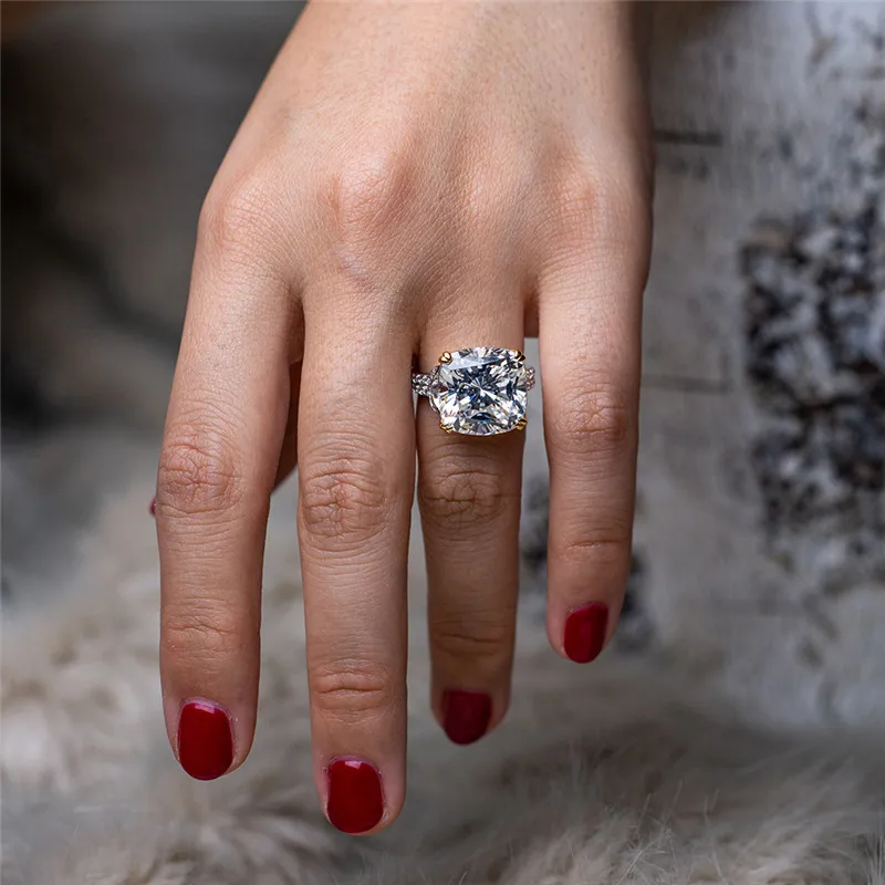 choucong Real 925 Sterling Silver Rings for women men Cushion cut 14mm Sona Diamon cz Engagement Wedding Band Ring Jewelry