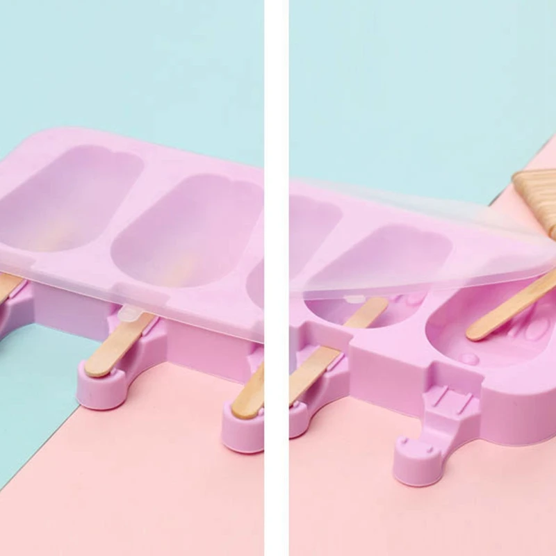 Силиконовая милая форма для мороженого с крышкой Diy Мороженица с 100x Деревянными Палочками, 2 шт