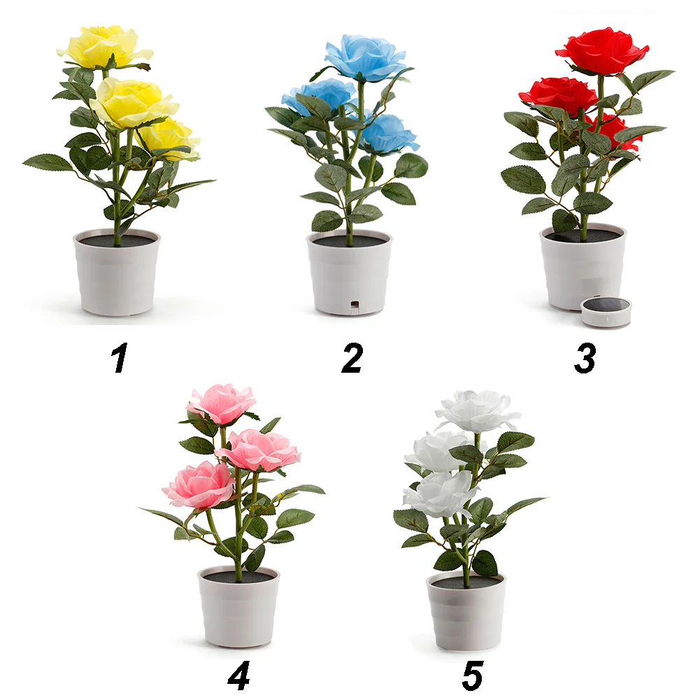 Lawn Bedroom Decorative Balcony Flower Pot Led Table Lamp Garden Solar Powered Artificial Plant Home Bedside Rose