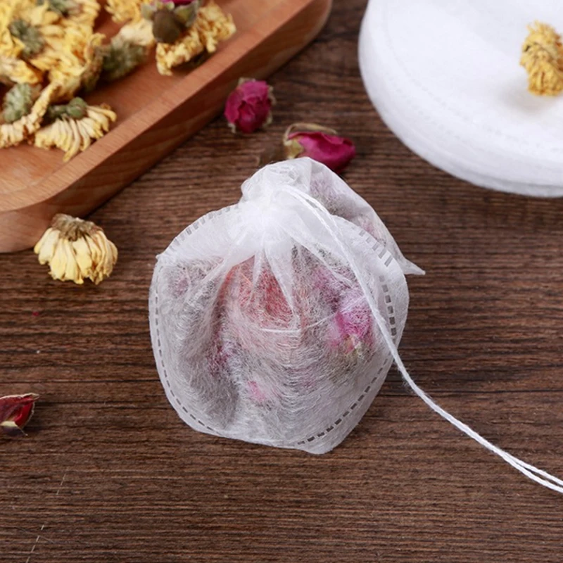 

50 шт одноразовый пакетик для чая сушеный цветок травы Drawstring хранение пакетиков для чая