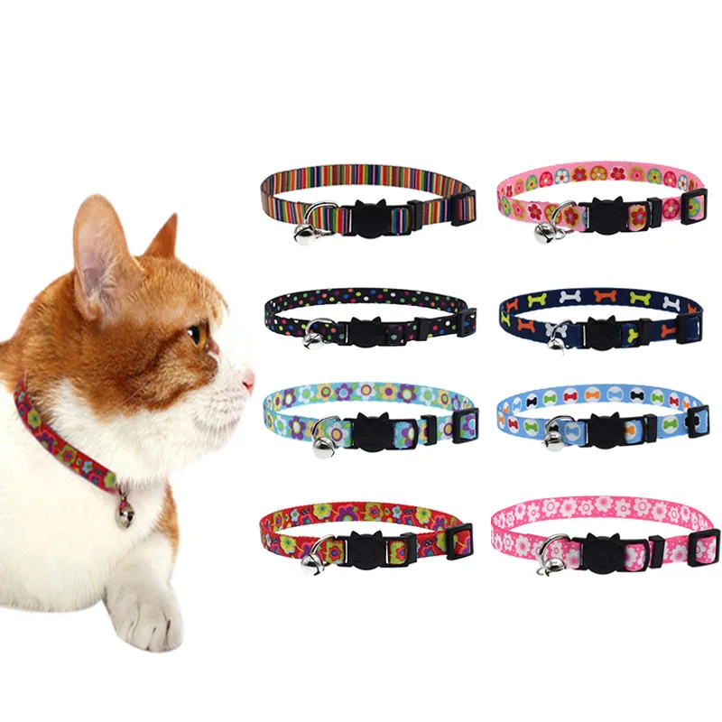 New Hot Cat Collar With Bell Safety Buckle Adjustable Kitten Small Dogs Cats Printing Collars Pet Supplies USJ99 New Hot Cat Collar With Bell Safety Buckle Adjustable Kitten Small Dogs Cats Printing Collars Pet Supplies USJ99