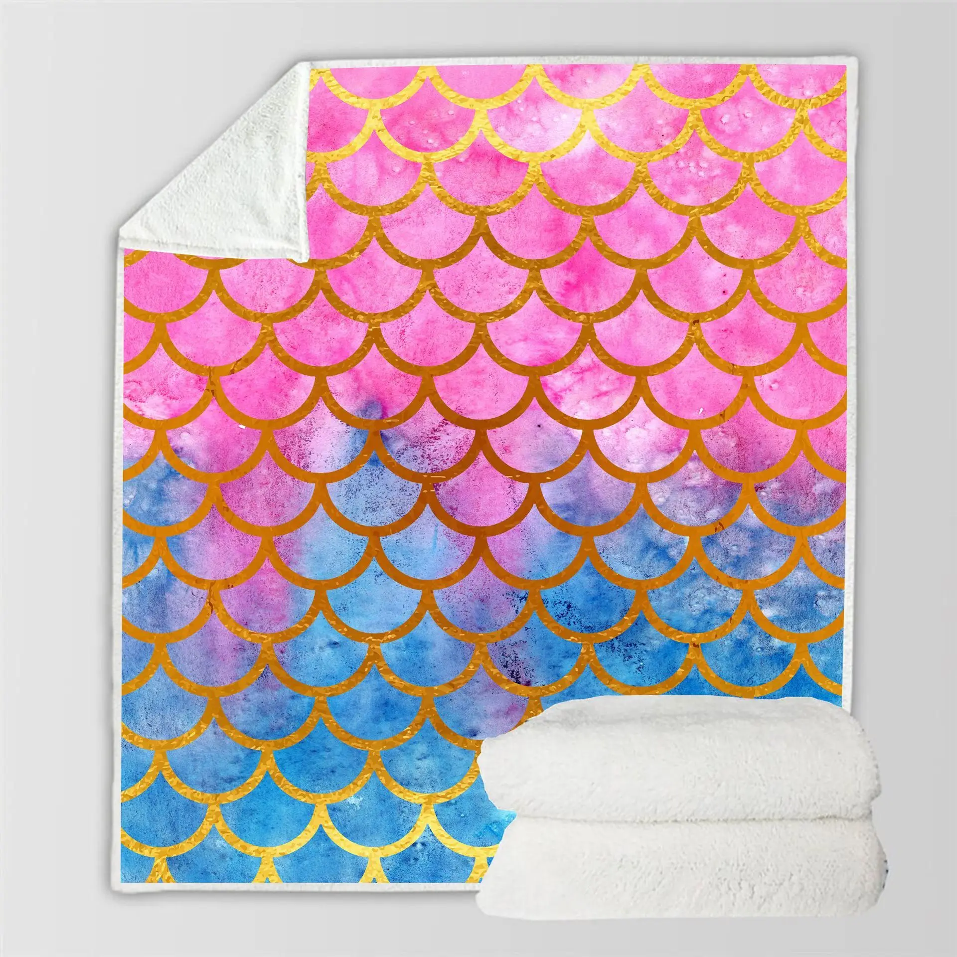 

Bohemia Throw Blanket Mermaid Fish scale 3D Printed Plush For Sofa Velvet Sherpa Fleece Blanket Microfiber Warm Couch Cover