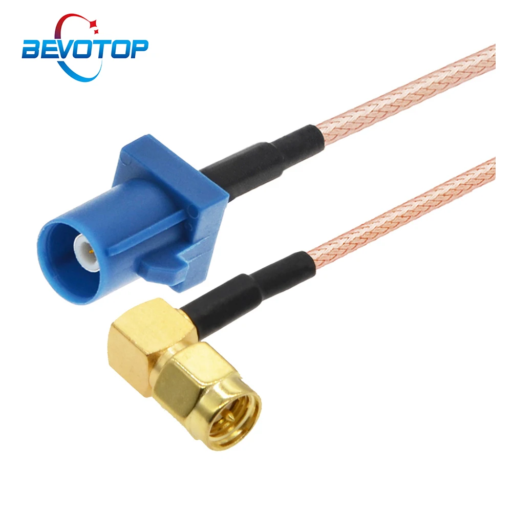 1 pçs azul fakra c macho para sma macho ângulo direito plugue rf coaxial rg316 trança de navegação do carro gps antena adaptador cabo extensão