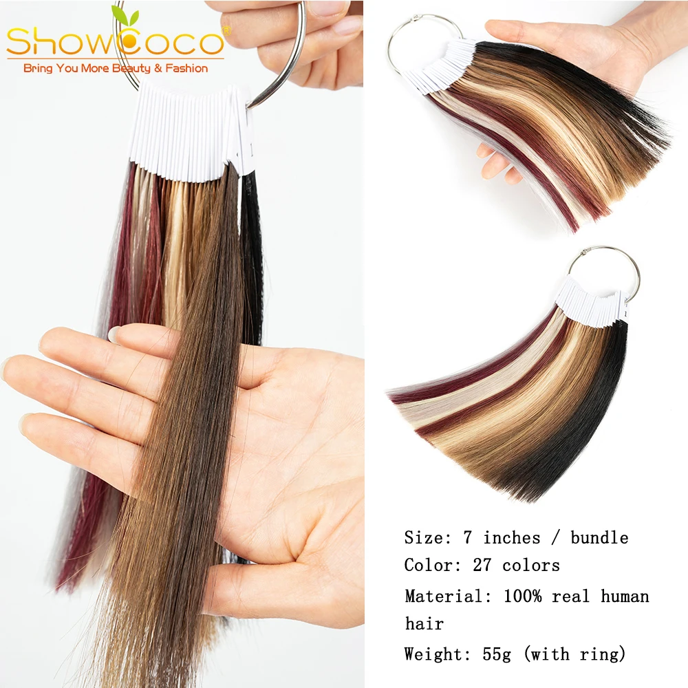 ShowCoco Hair Chart Virgin Remy Coloring Hair For Human Extensions And Salon Dyeing Sample Chart Swatches Rings